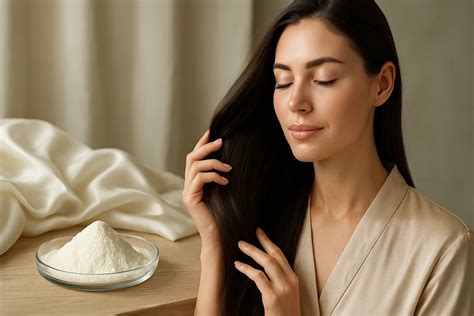 Žena s krásnymi, zdravými vlasmi po ošetrení