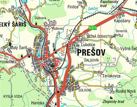 Mapa Prešova s vyznačeným sídliskom Sekčov