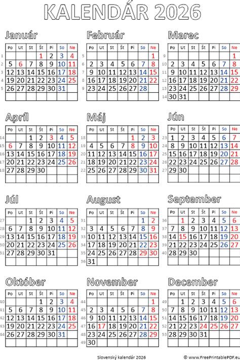 Kalendár s mesiacmi a dátumami