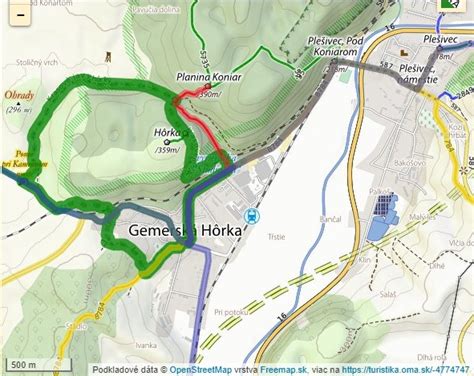 Mapa Gemerskej Hôrky s vyznačenými bodmi záujmu