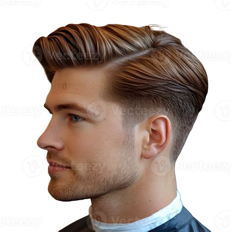 Ilustrácia klasických pánskych účesov ako Pompadour a Side Part.