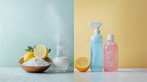 Ilustrácia octu a sódy bikarbóny ako čistiacich prostriedkov