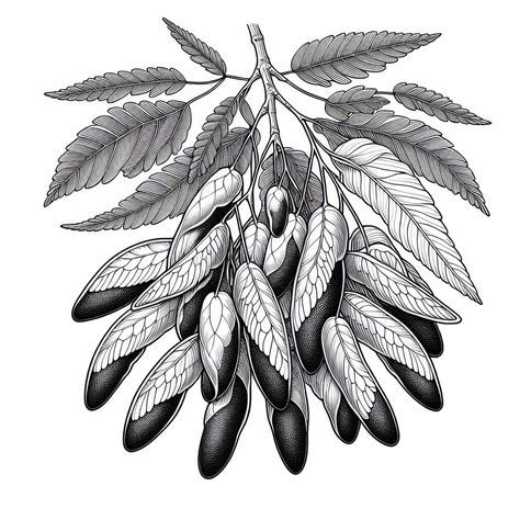 Ilustrácia rastliny Shikakai a jej plodov