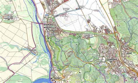 Mapa Devínskej Novej Vsi s vyznačenými bodmi záujmu