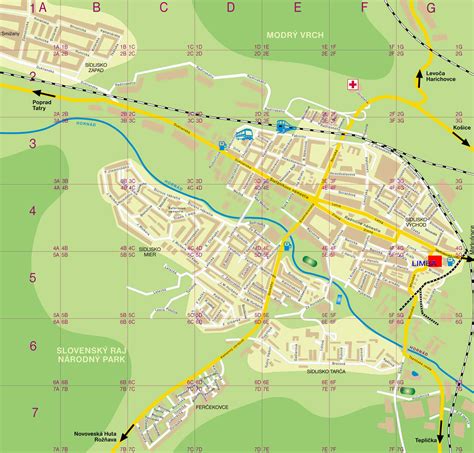 Mapa Spišskej Novej Vsi s vyznačeným Tesco