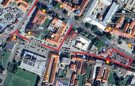 Mapa Zlatých Moraviec s vyznačenými kaderníctvami