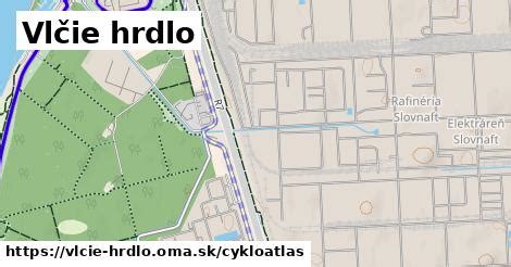 Mapa oblasti Vlčie hrdlo s vyznačenými bodmi záujmu