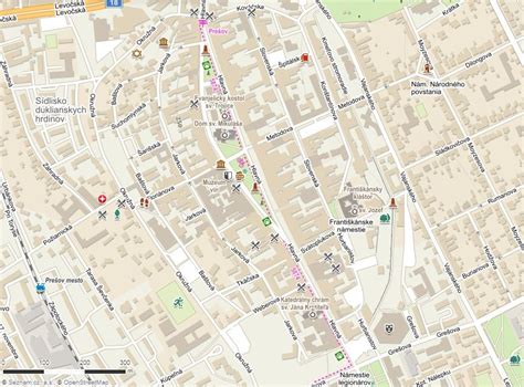 mapa centra Prešova