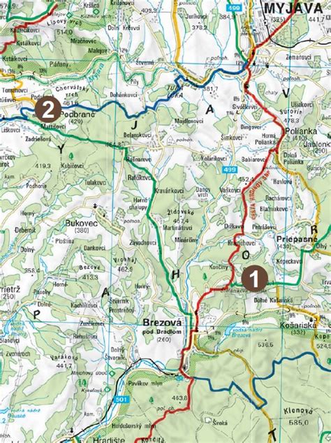 Mapa regiónu Myjavské kopanice