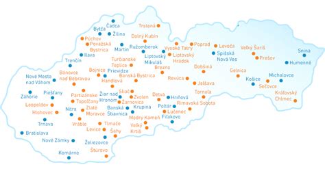 Mapa Slovenska s vyznačenými mestami, kde sú aktuálne ponuky práce
