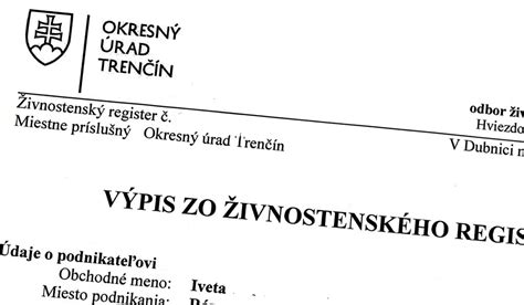 Detail výpisu zo živnostenského registra
