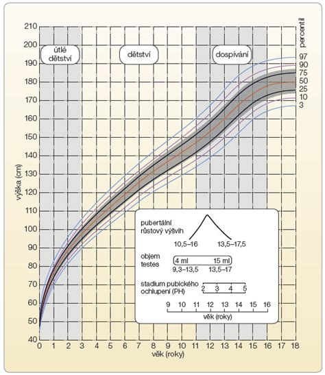 Graf percentilových křivek pro růst dětí