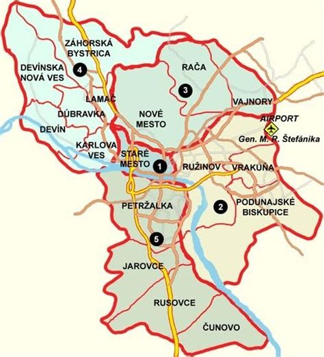 Mapa Bratislavy s vyznačeným okresom II