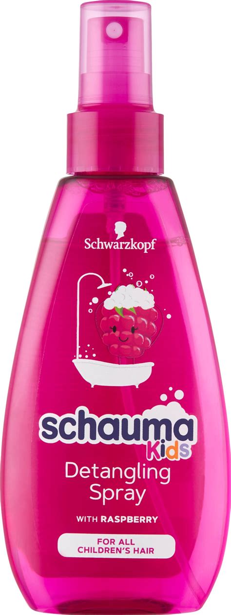 Detailný záber na detský sprej na vlasy Schauma s malinovým motívom