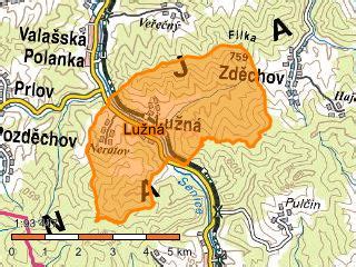 mapa obce Liptovská Lužná so zvýraznenou oblasťou služieb
