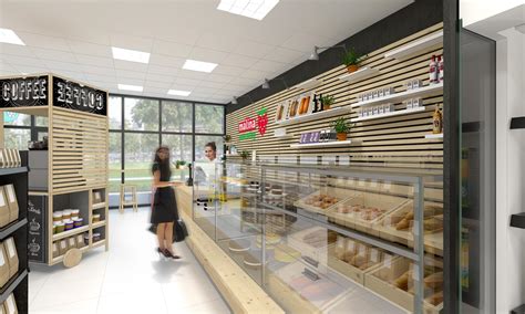 interiér moderne zariadenej predajne potravín