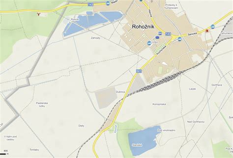 Mapa obce Rohožník s vyznačením Malackej ulice a predajne COOP Jednota