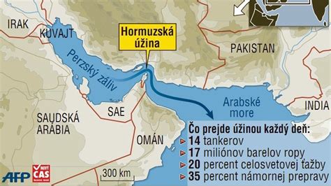 mapa Hormuzského prielivu a kľúčové ropné trasy