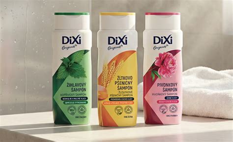 Prehľad produktového radu žihľavovej kozmetiky Dixi vrátane šampónov a toník