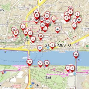 Mapa Bratislavy s oznacenymi kadernickymi salonmi