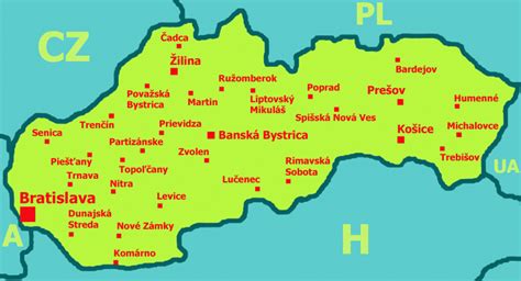 Mapa Slovenska s vyznačenými mestami Nitra a Žilina