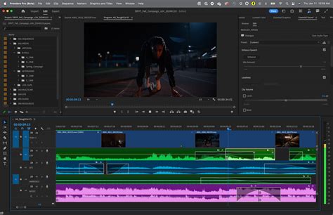 Screenshot rozhrania Adobe Premiere Pro zobrazujúci časovú os a panely úprav