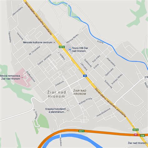 mapa mesta Žiar nad Hronom so zvýraznenými zónami služieb