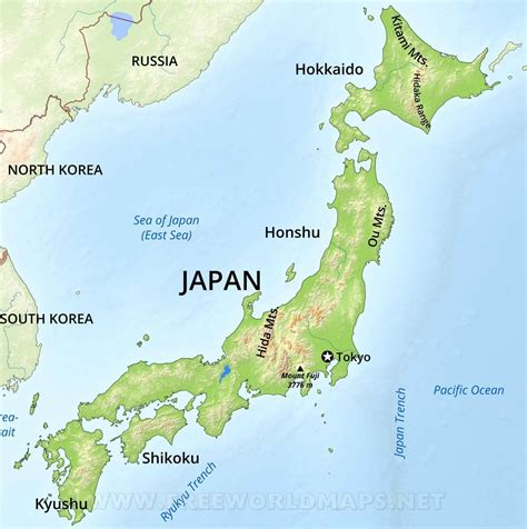 Mapa Japonska s vyznačeným mestom Kjóto