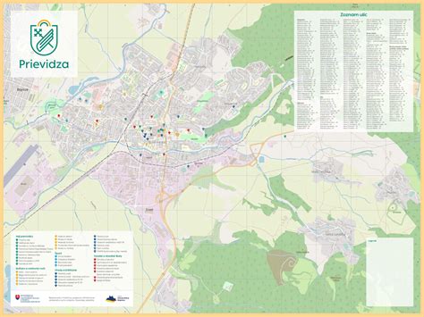 Mapa Prievidze s vyznačenou ulicou Nábrežná
