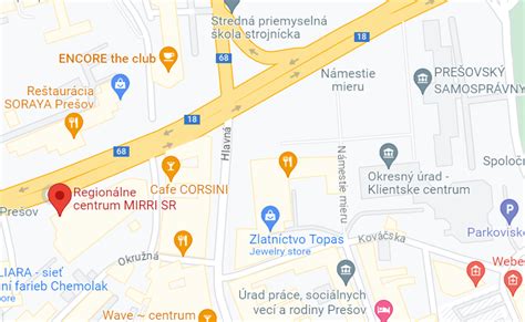 prehľadná mapa kaderníckych salónov v meste Prešov