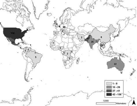 Mapa rozšírenia Naegleria fowleri vo svete