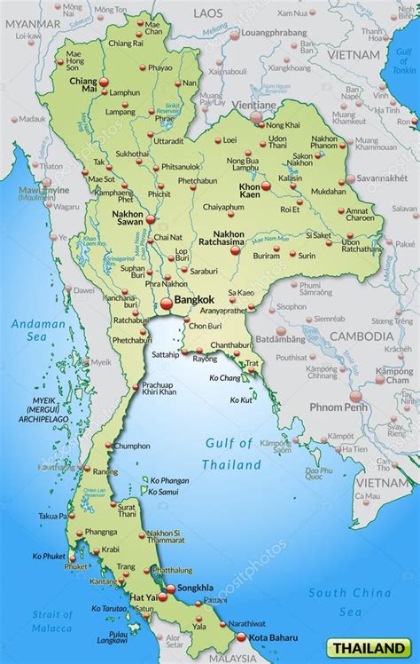 Mapa Thajska s vyznačeným pobytom