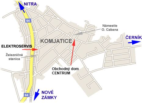 Mapa obce Komjatice s vyznačenou ulicou Novozámocká