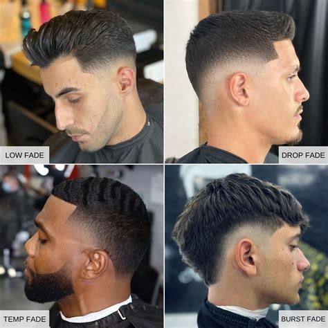 Rôzne typy Fade strihov (low, mid, high)