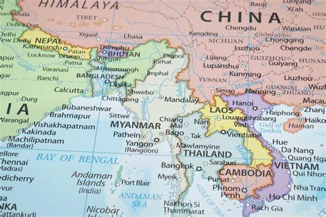 Mapa Mjanmarska s vyznačeným mestom Rangún